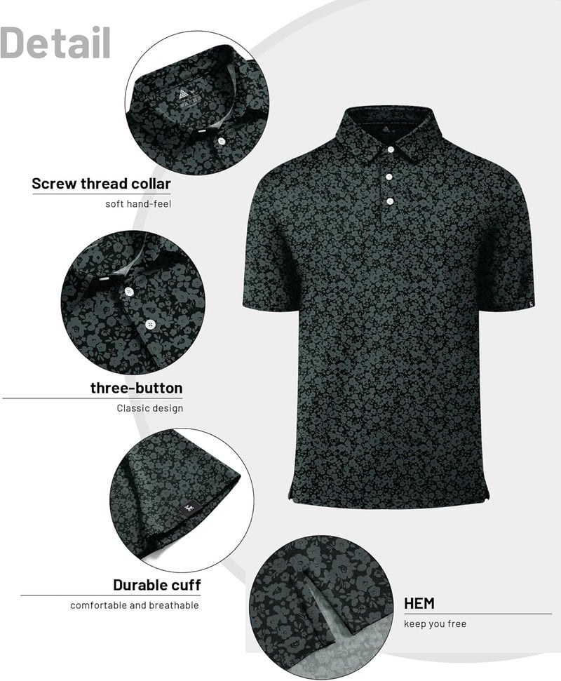ZITY Mens Print Polo Shirts Short Sleeve Moisture Wicking Shirts for Men Golf Tennis Daily Casual Collared T-Shirt - Image 4